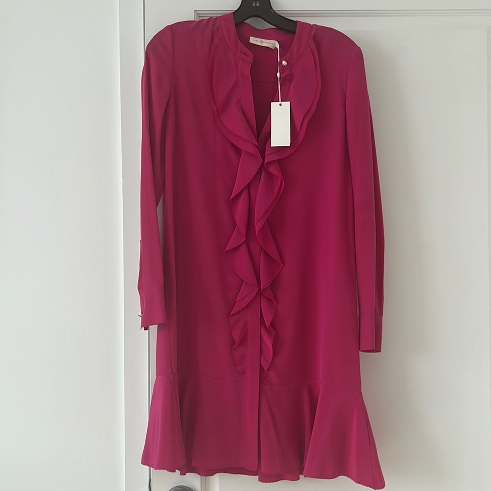 Tory Burch silk dress in amaranth colour.
